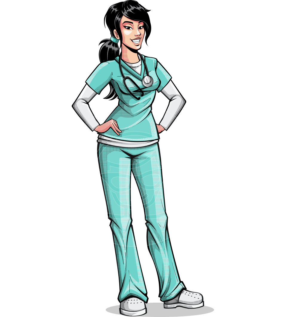 Pop Art Style Female Nurse Cartoon Character